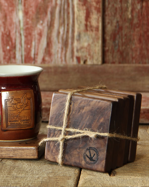hand-crafted walnut drink coasters