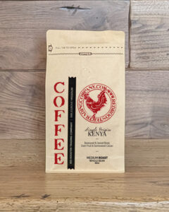 Bag of Kenya Single Origin medium roast specialty coffee with notes of dark fruit and semisweet cacao